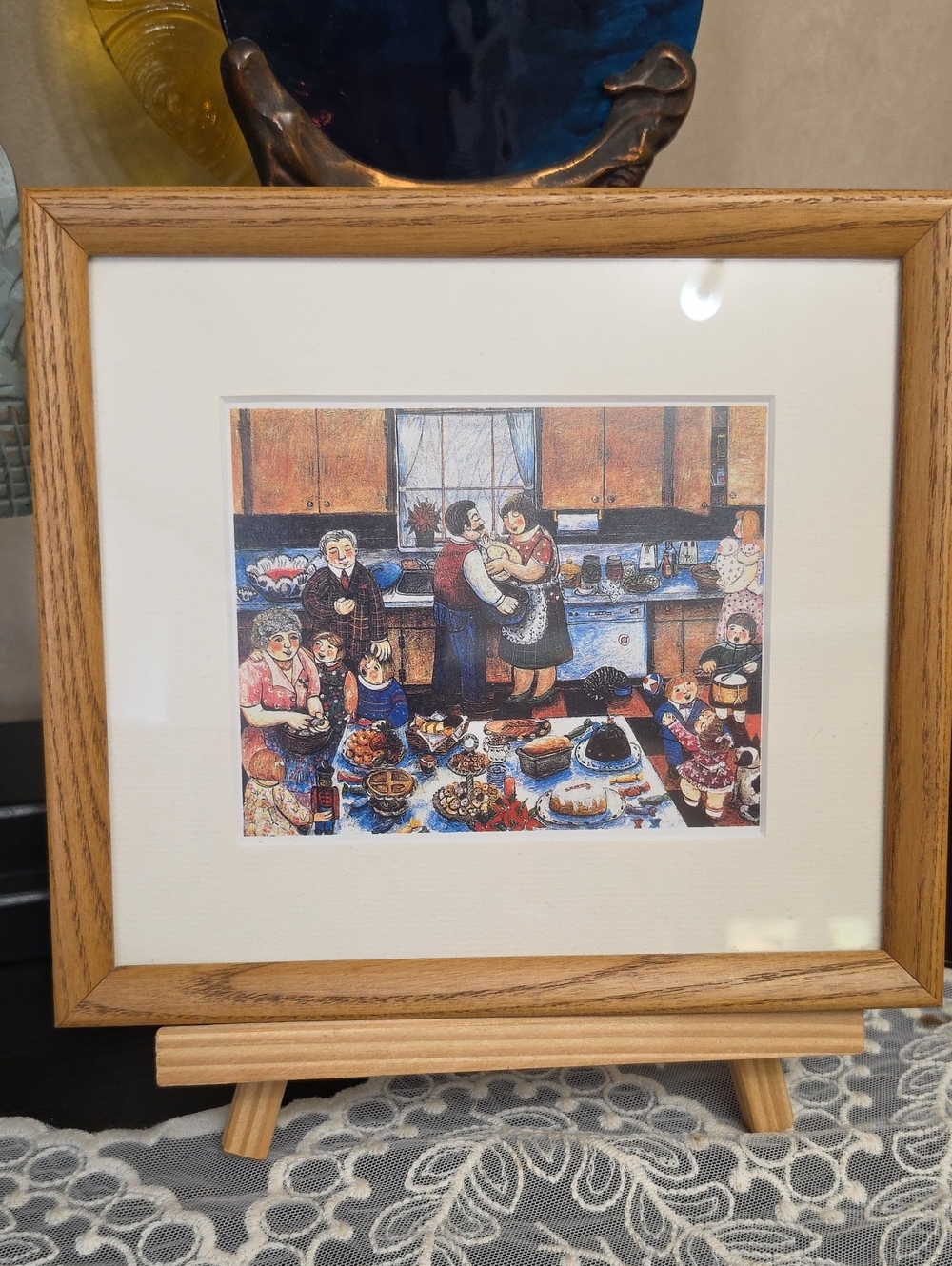Vtg Print"Christmas Dinner" by Portuguese-Canadian artist Alberto de Castro 1980